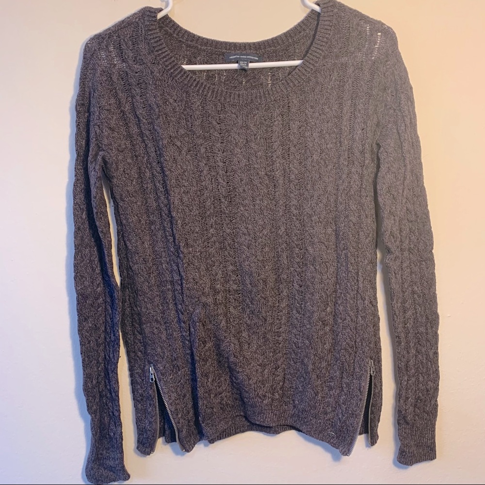 AE🦅 Zipper Accent Dark Purple Sweater
